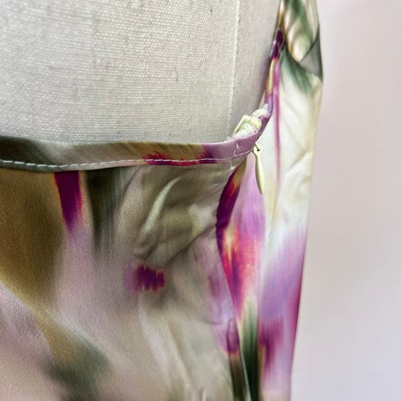 Cider Floral Satin Ruched Midi Dress Size L Watercolor Y2K Party Coquette - Picture 6 of 11